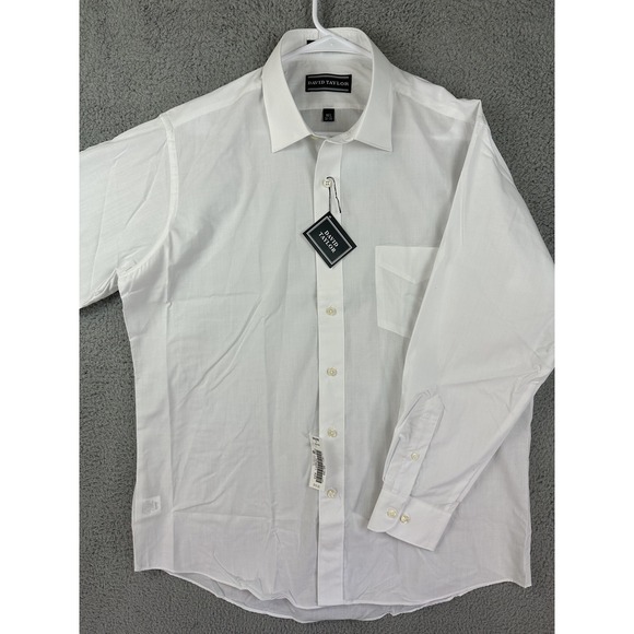 David Taylor Shirt Mens 16.5 32/33 White Button Down Long Sleeve Scotchgard New